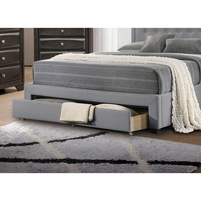 Twin Size Button-Tufted Arch Headboard Storage Bed with Storage Drawer
