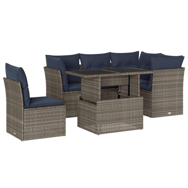 vidaXL Patio Sofa Set with Cushions Modular Outdoor Seating 6 Piece Poly Rattan - 24.4 x 24.4 x 27.2