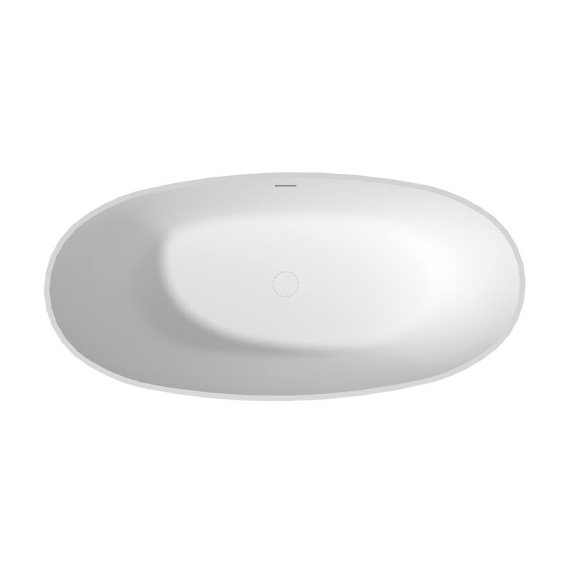 CASAINC Soaking Bathtub Solid Surface Stone Bathtub with Center Drain in Matte White - 59 Inch