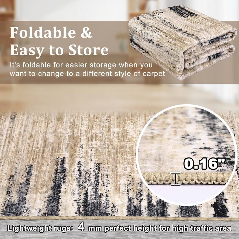 Washable Area Rugs for Living Room Modern Abstract Rug Non Slip Non Shedding Stain Resistant Carpet
