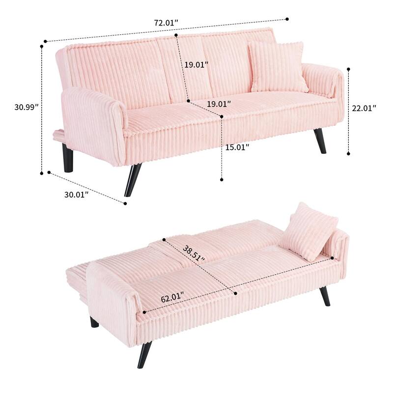 Modern minimalist sofa futon with adjustable backrests and console suitable for bedroom and living room reception rooms