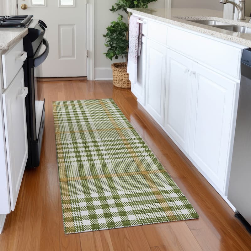 Premium Washable Super Soft Modern Plaid Mayfield Rug - Olive - 2'3" x 7'6"