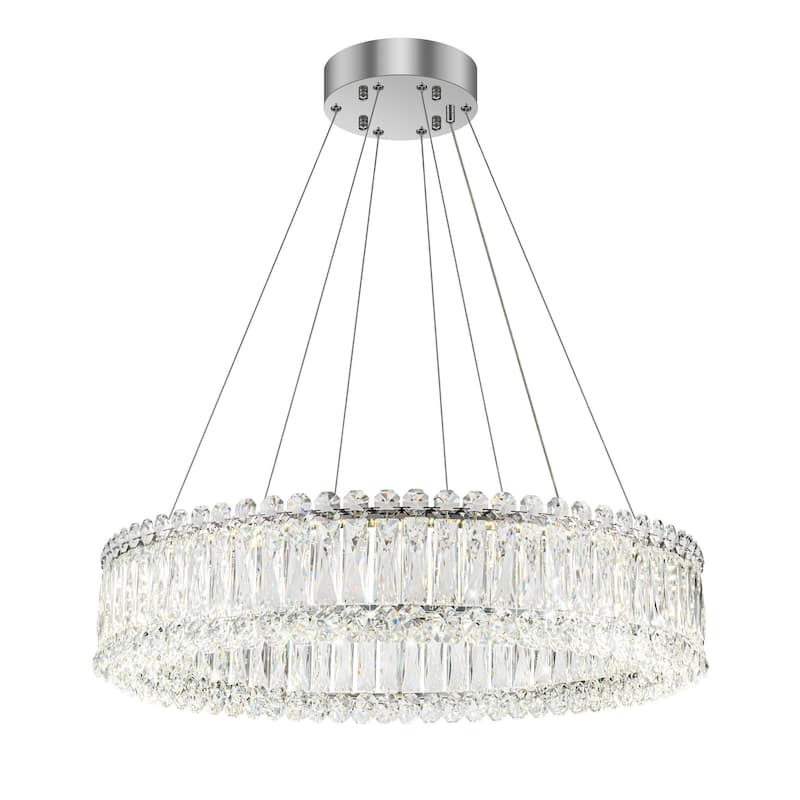 1/2-Tier Dimmable Chrome Crystal LED Drum Chandelier