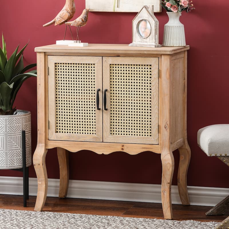 Natural Wood Finish Accent Two-Door Cabinet - 32.63" H x 27.5" W x 14.94" D