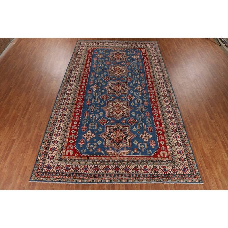 Blue Kazak Oriental Large Area Rug Handmade Wool Carpet - 9'8" x 15'7"