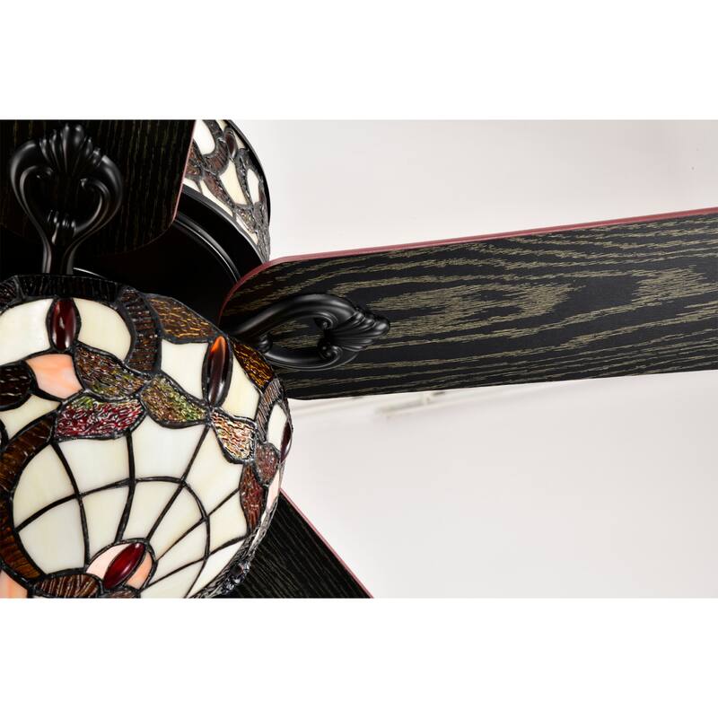 Lars Black Tiffany Style Two Tiered Lighted Ceiling Fan White and Copper Shade with Remote Control - WhiteCopper