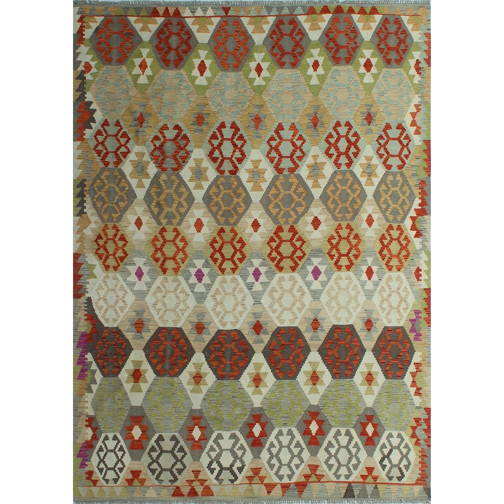 Hand-Woven Sangat Carolyn Ivory/Grey Rug - 6'4" x 9'2"