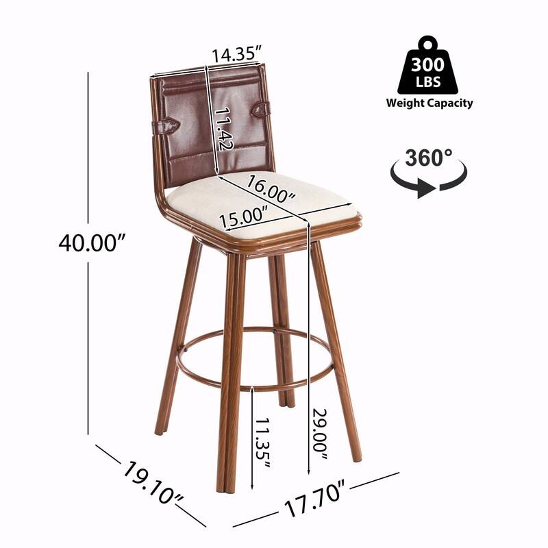 Sibyl Indoor Swivel Upholstered Bar Stools with Metal Frame, Set of 2