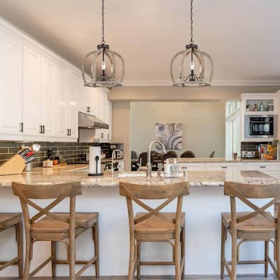 Modern Farmhouse 3-Light Wood Cage Chandelier Lantern Pendant Lights - D15'' x H76''