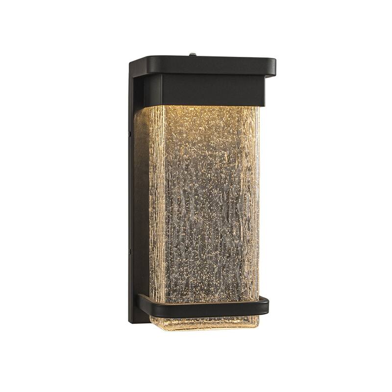 1-Light H12 in Modern Seeded Glass12W Integrated LED Outdoor Wall Sconce with Dusk to Dawn Sensor in Matte Black for Porch Patio - W6'' - Matte Black