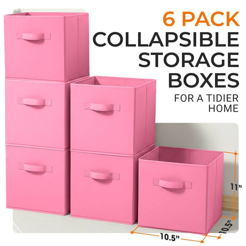 Cheer Collection 6 Pack Fabric Storage Cubes with Dual Handles Collapsible Organizer Bins