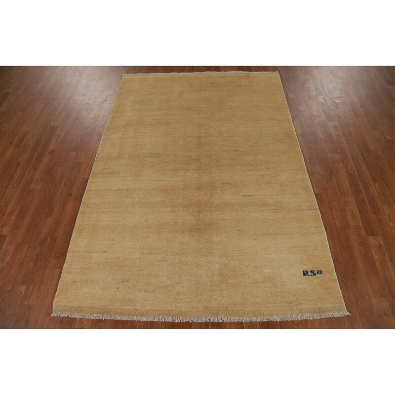 Modern Gabbeh Oriental Area Rug Handmade Yellow Wool Carpet - 4'11" x 7'0"