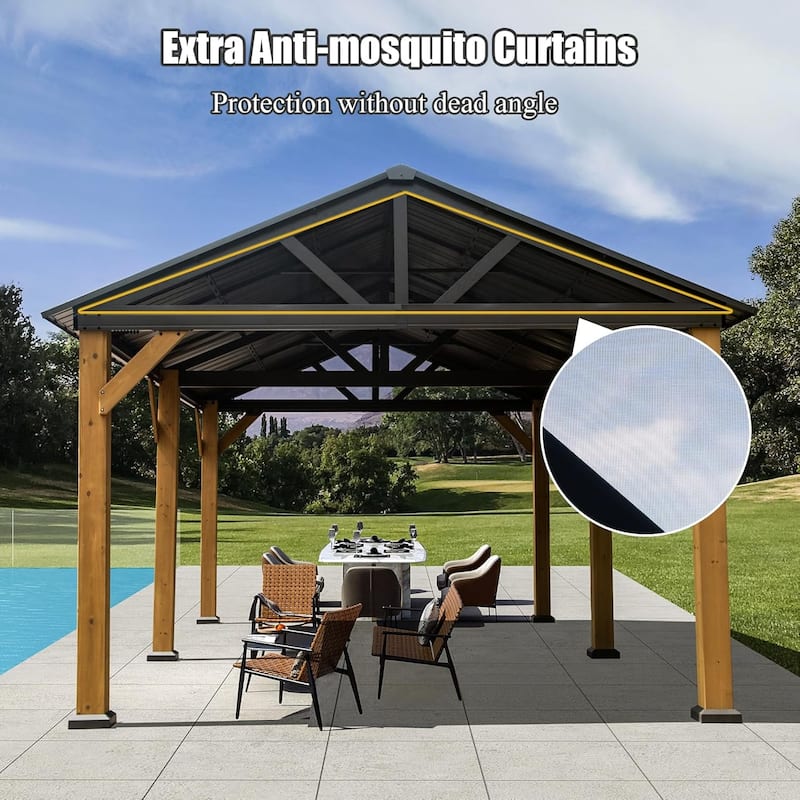 12'x20' Cedar Wood Gazebo with Galvanized Steel Roof, Privacy Walls, and Ceiling Hooks
