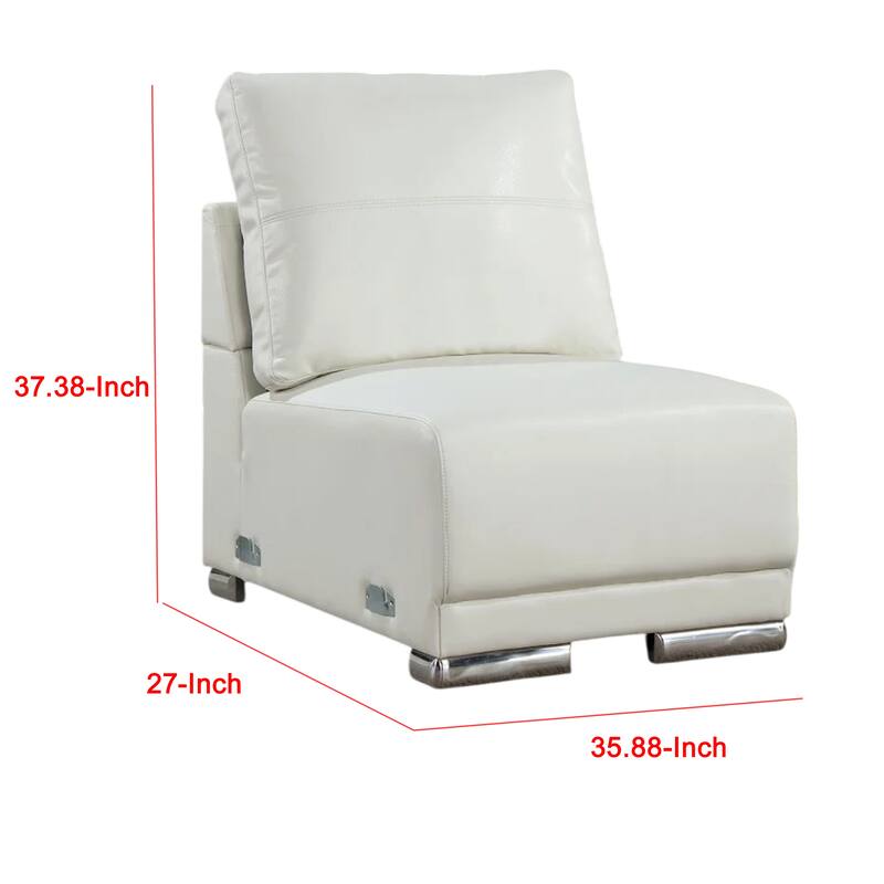 Althy Modular Armless Lounge Chair, Chrome Metal, White Faux Leather