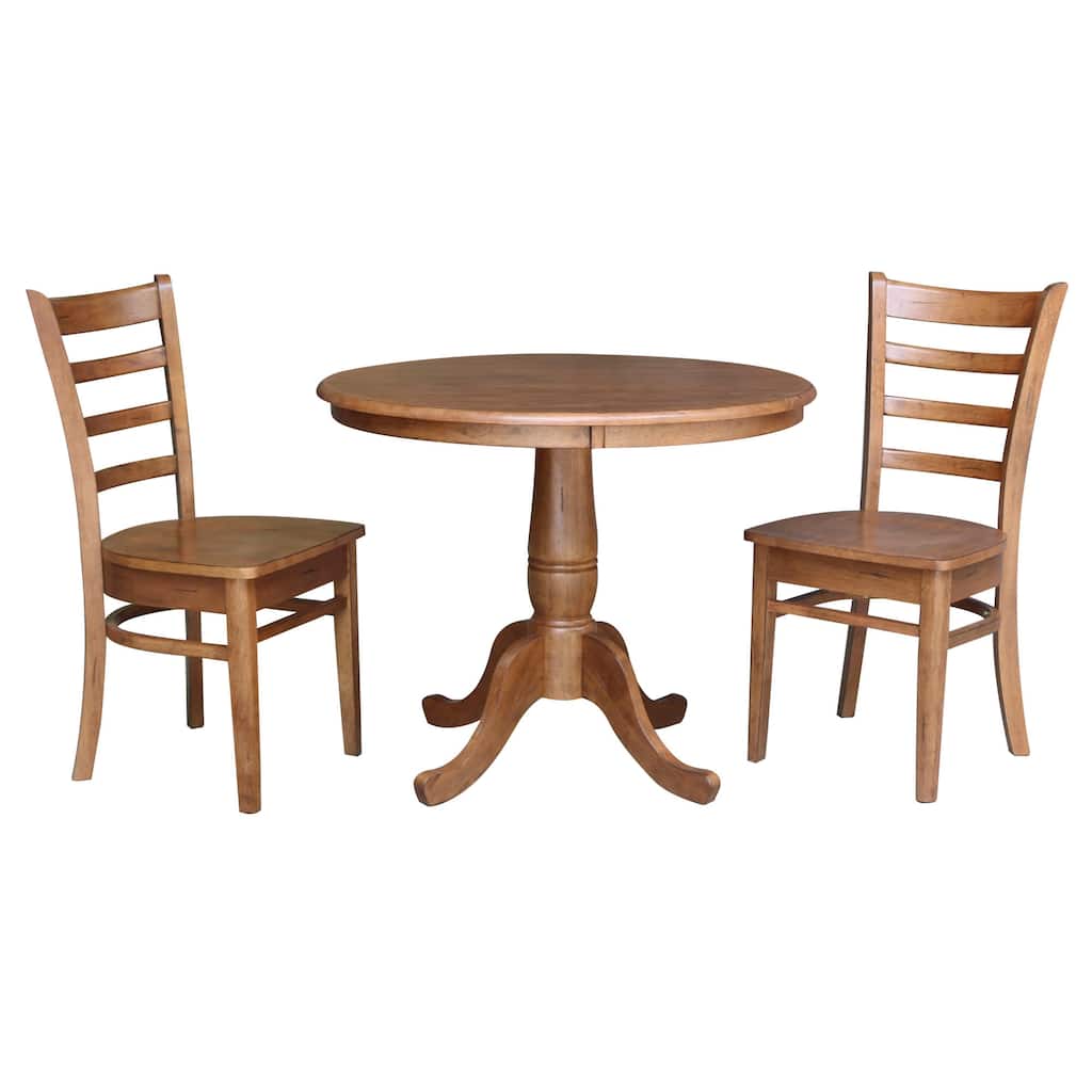 36" Round Top Pedestal Table with 2 Emily Chairs