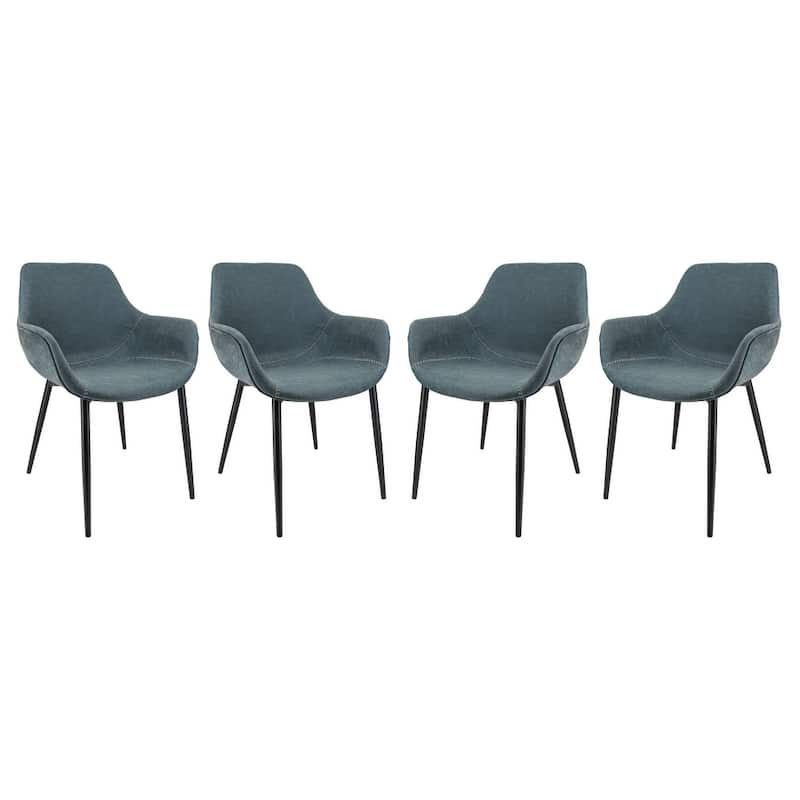 Markley Leather Dining Chair with Iron Legs Set of 4 Modern Accent Armchair - Peacock Blue