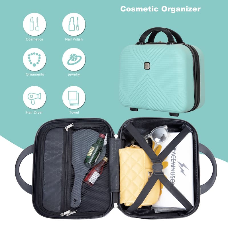4-piece ABS lightweight suitcase, 14 inch makeup box, aircraft wheels (14/20/24/28)