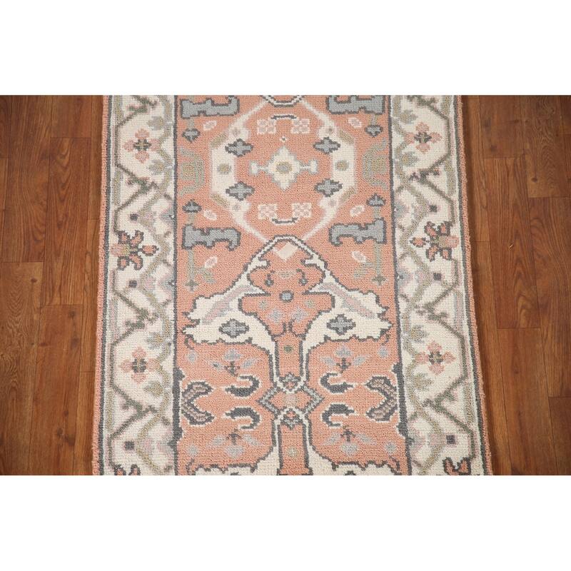 Floral Peach Oushak Style Runner Rug Hand-knotted Wool Carpet - 2'7"x 8'2"