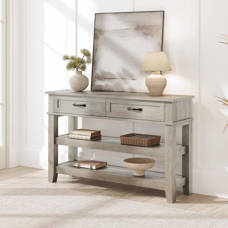 3 Tier Farmhouse Entryway Table, Console Table with 2 Storage Drawers