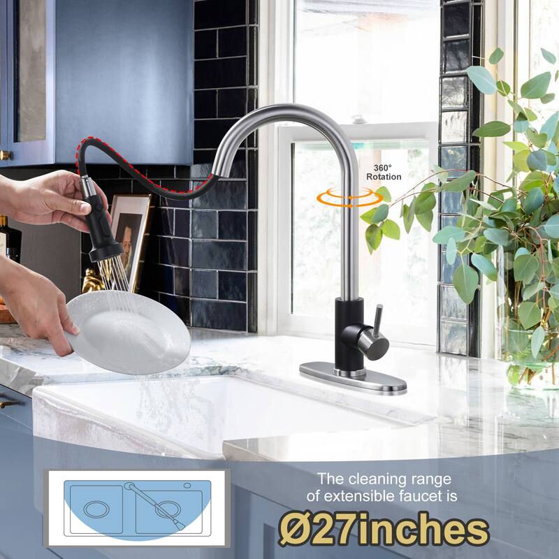 WOWOW Single Handle Pull Down Sprayer Kitchen Faucet