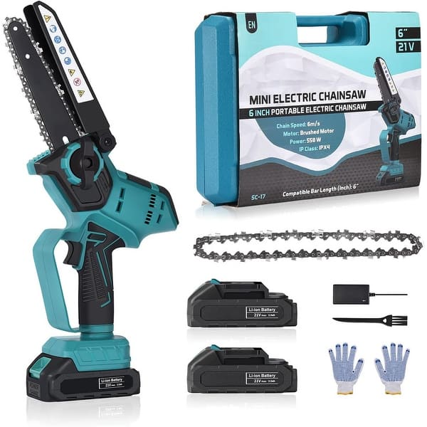 slide 2 of 5, Mini Chainsaw Cordless Blue - Battery