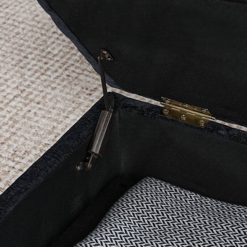 Chenille L-Shaped Sectional Sofa with Chaise & Storage Ottoman, Corner Sofa with 2 Pillows, Metal Legs & Copper Nails