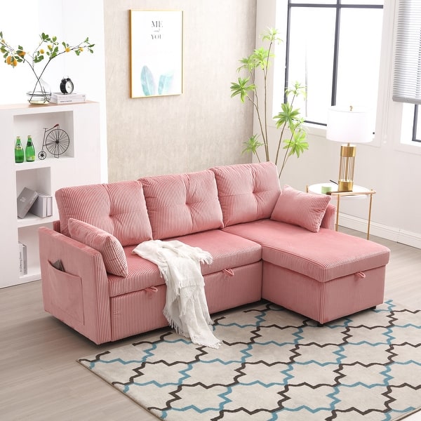 Pink 81.1'' L-Shaped Sofa with Reversible Chaise and Storage - Bed Bath & Beyond