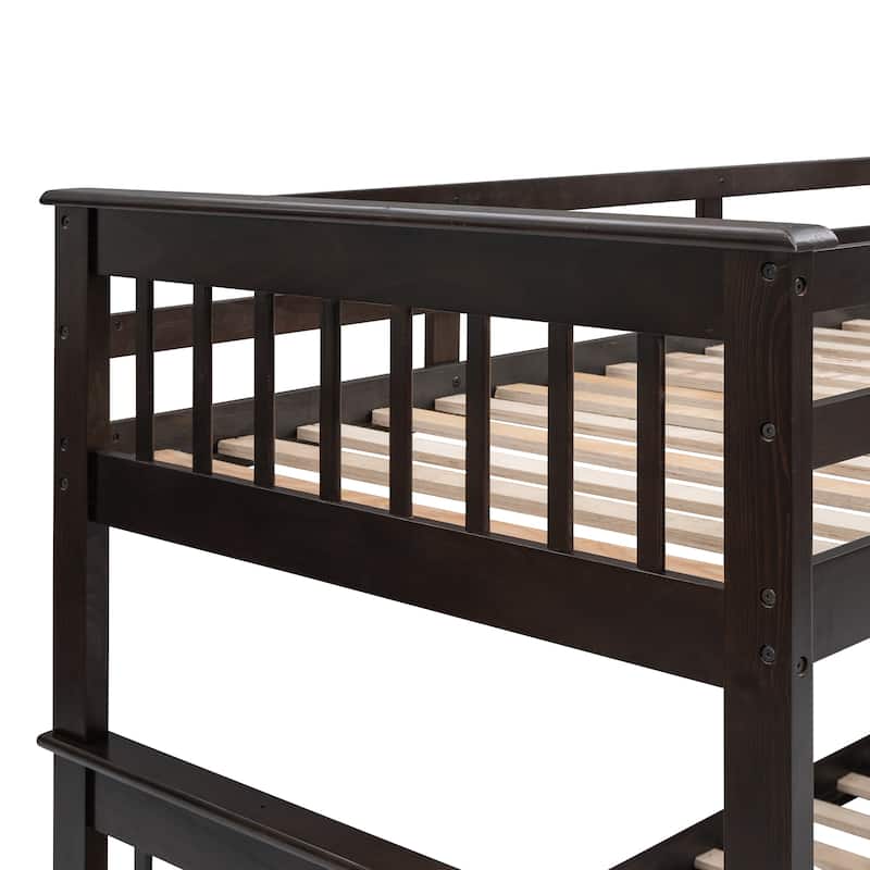 Twin Over Full Bunk Bed with Storage Stairs, Full-Length Guardrail