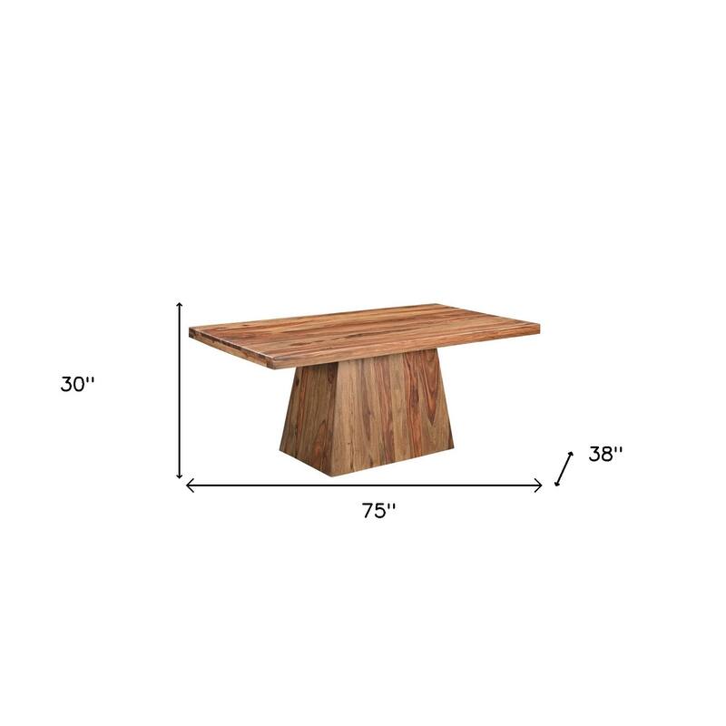 HomeRoots 75" Brown Wood Pedestal Base Dining Table - 75.00 in. x 30.00 in. x 38.00 in.