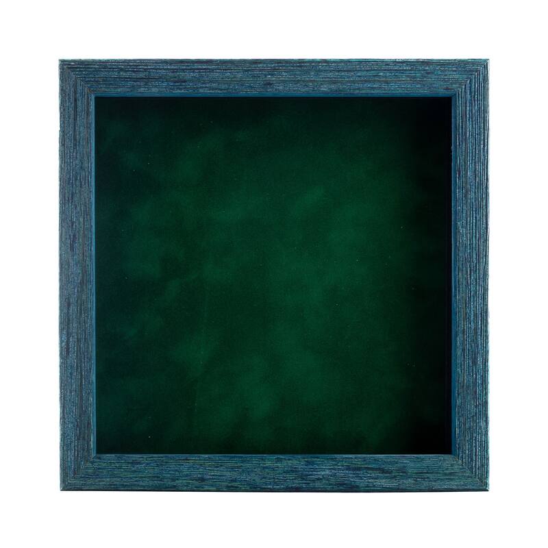 30x30 Shadow Box Frame Blue Wood | 1" Usable Display Depth | Includes a Forest Green Suede Acid-Free Backing Board