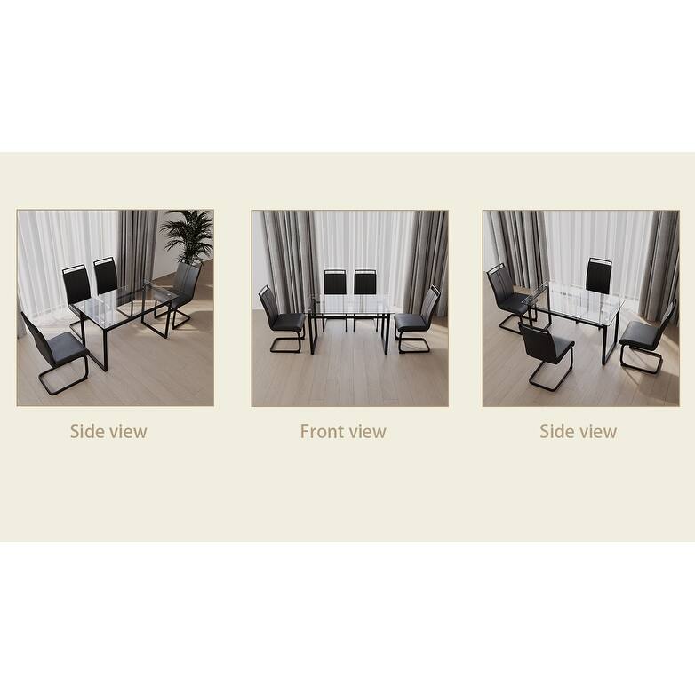 Glass 5-Piece Dining Table Set with 4 PU Upholstered Chairs