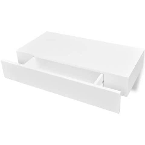 vidaXL White MDF Floating Wall Display Shelf 1 Drawer Book/DVD Storage - 18.9"x9.8"x3.1"