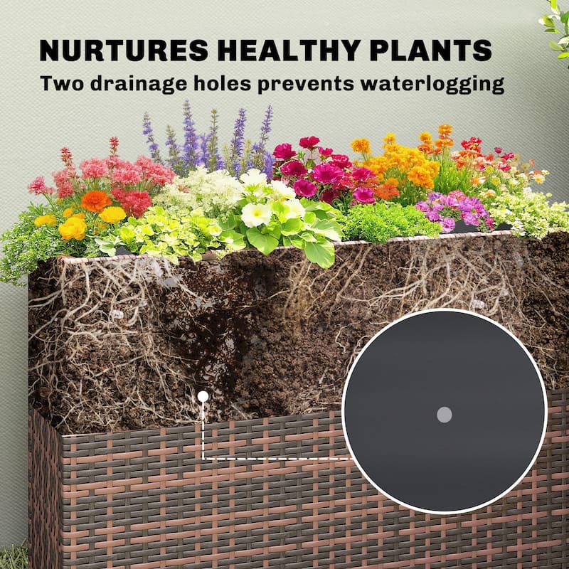Outsunny Raised Garden Bed with Adjustable Foot Pads for Patio, Balcony, PE Rattan Wicker Planter
