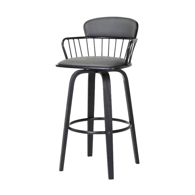 Faux Leather Counter Height Bar Chair with Arms, Swivel and Footrest