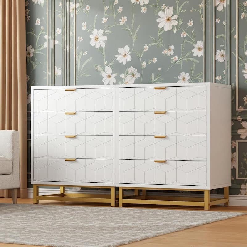 4 Drawer Dresser, with Metal Legs and Gold Handles