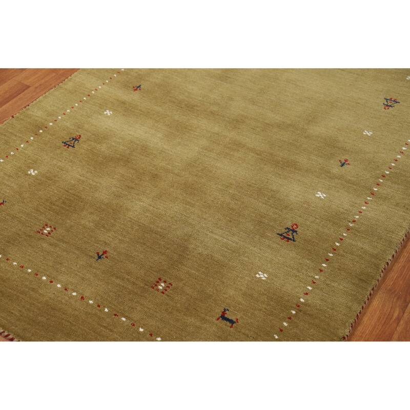 Hand Knotted Oriental 100% Wool Carpet Tribal Tribal Green Gabbeh Area Rug - 5' 11'' X 3' 11''
