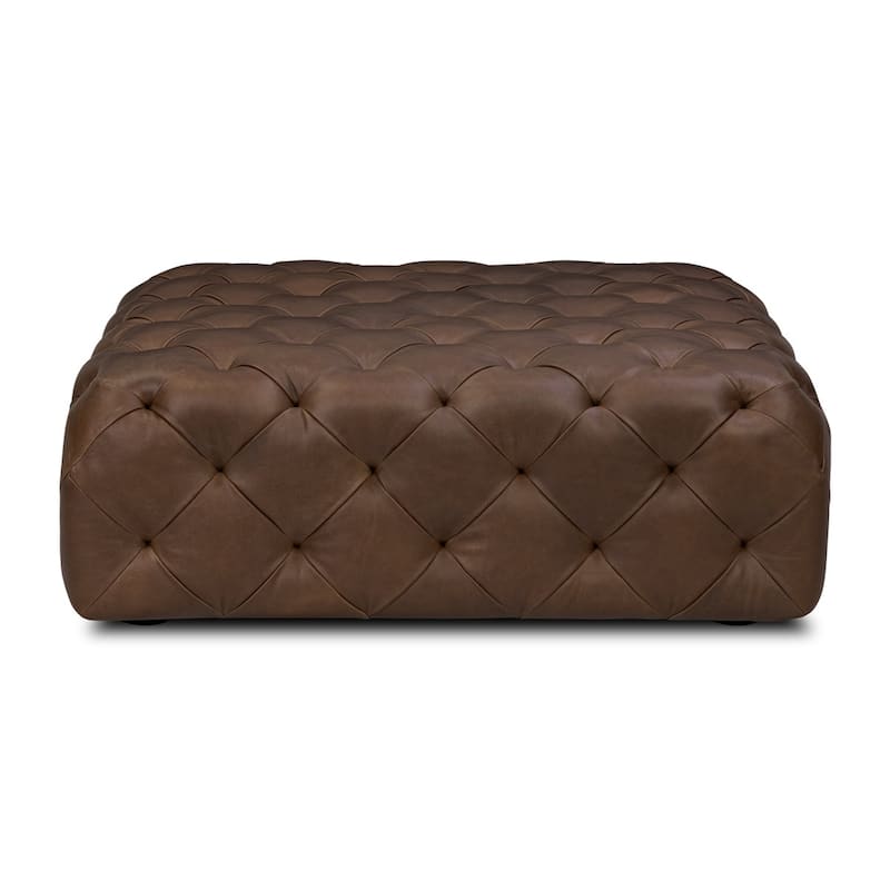 Poly & Bark Turin Leather Ottoman in Cognac Tan