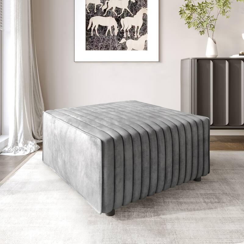 CraftPorch Contemporary Clean-Line Linen Upholstered Ottoman