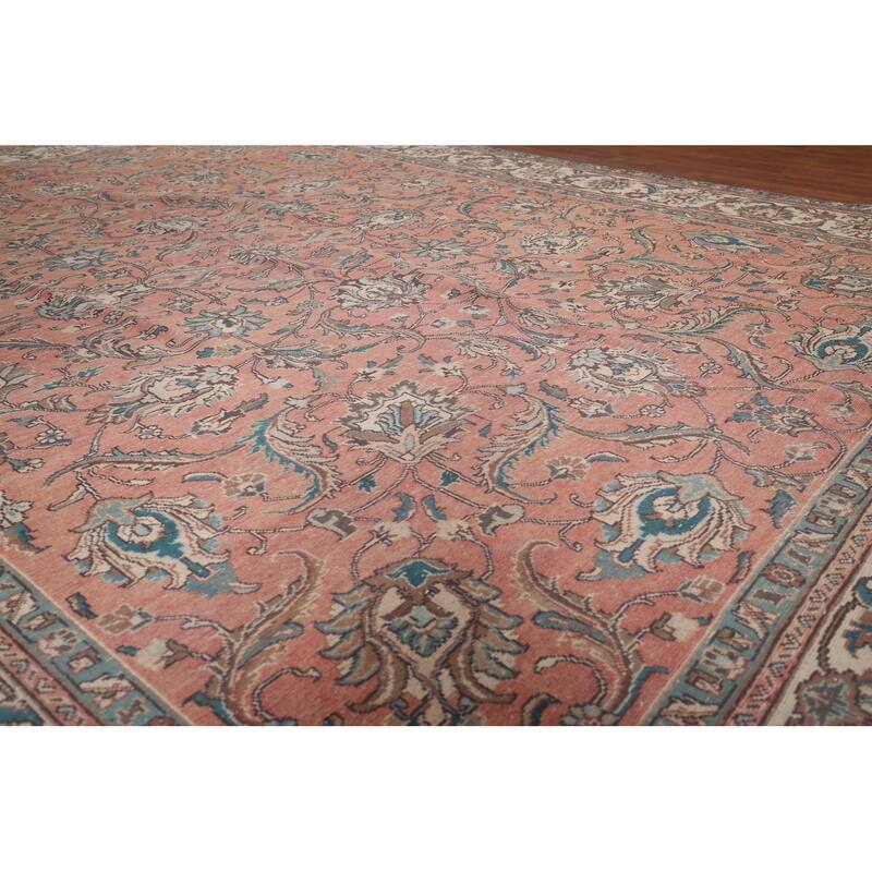 Pink Tabriz Persian Vintage Rug Hand-Knotted Oriental Wool Carpet - 9'9"x 12'10"