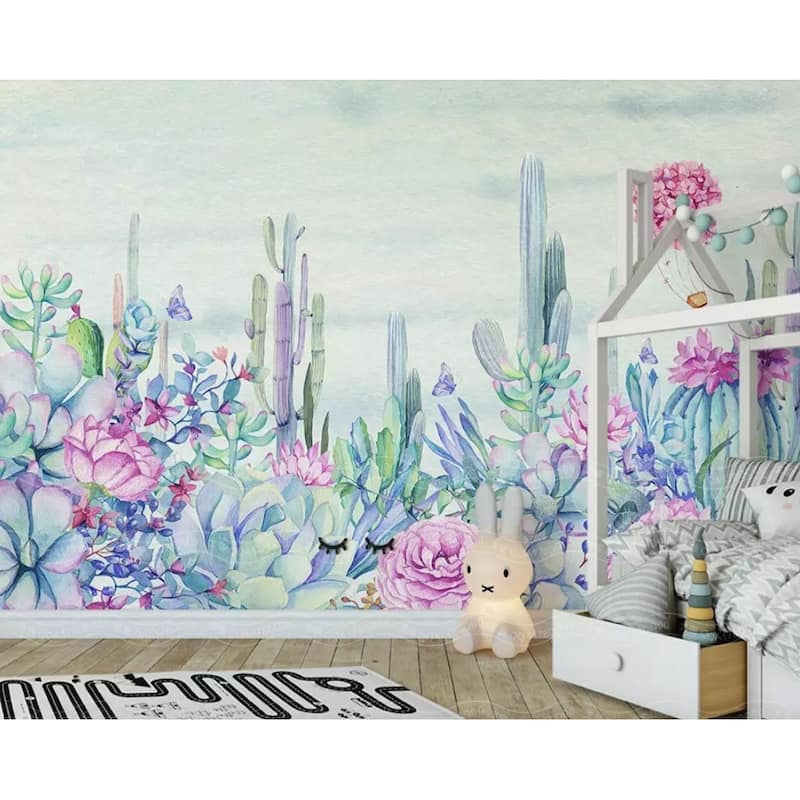 Hydrangea Flower Cactus Vintage Drawing TEXTILE Wallpaper - Bed Bath ...