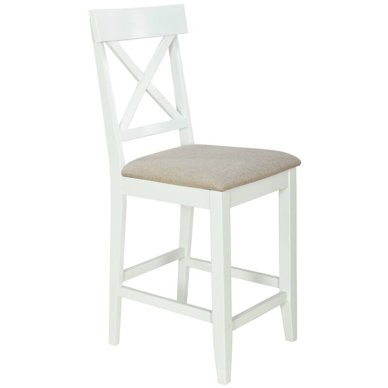 Solid Wood Farmhouse Counter Height Dining Table Set with 3-Tier Storage Shelves, Upholstered Dining Chairs for 4, 5-Piece