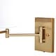 preview thumbnail 5 of 5, Chapeau Plug-In Brass Cone Motion Sensor Swing Arm Wall Lamp White Linen Shade - 12-in W x 13-in H x 22.25-in D
