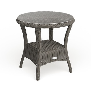 Bayview Outdoor Wicker Side Table with Tempered Glass Top