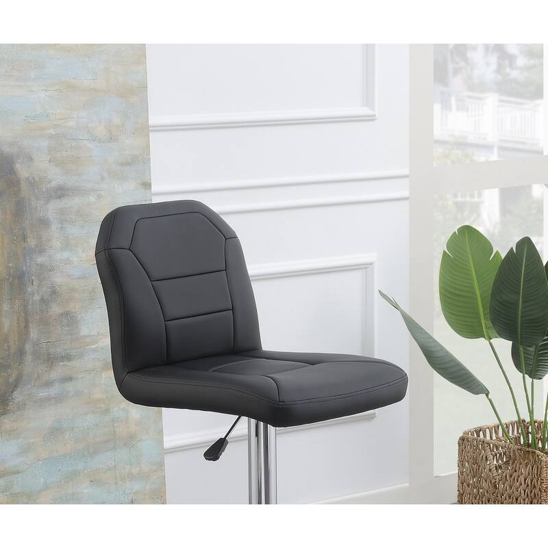 Adjustable Bar stool Chair Black Faux Leather Clean Lines Seat Chrome Base Modern Set of 2 Chairs / Bar Stool