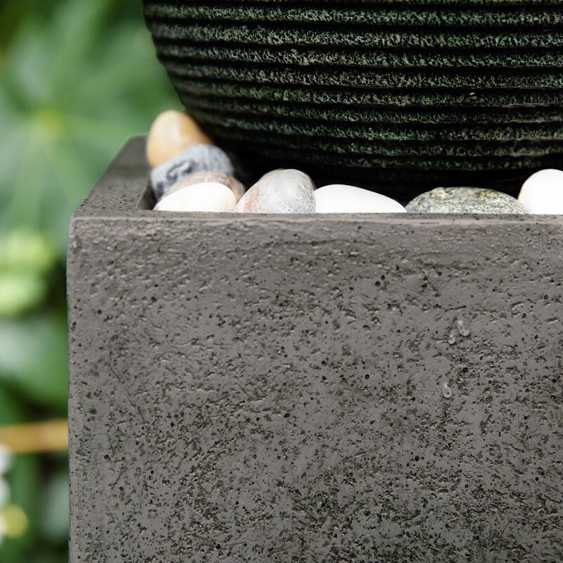Glitzhome Modern Geometric Oversized Pedestal Sphere Polyresin Outdoor Floor Fountain with Pebbles