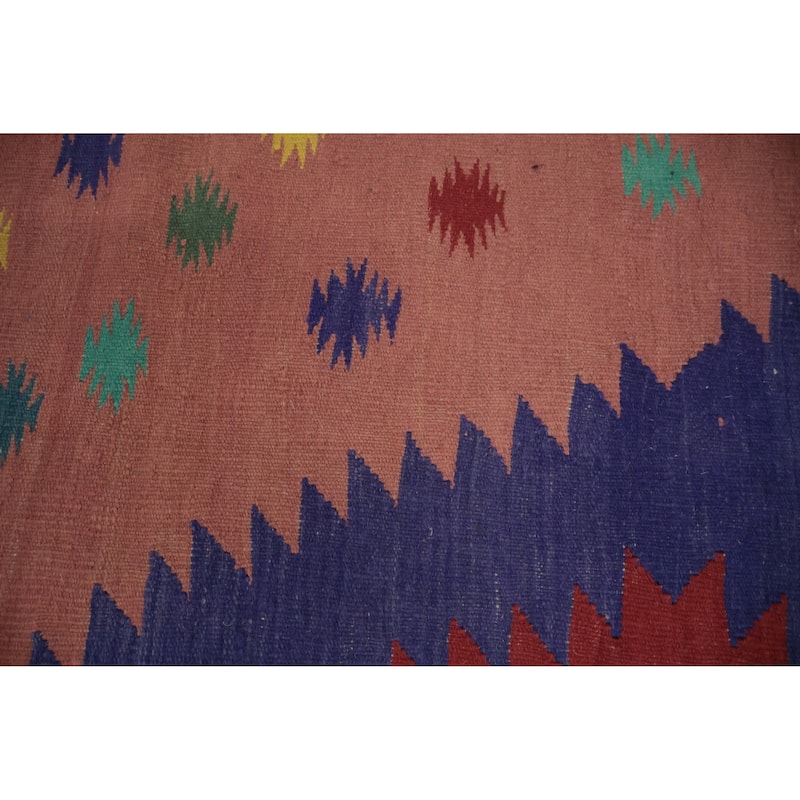 Hand Woven Oriental 100% Wool Carpet Southwestern Tribal Pink Kilim Area Rug - 9' 6'' X 8' 3''