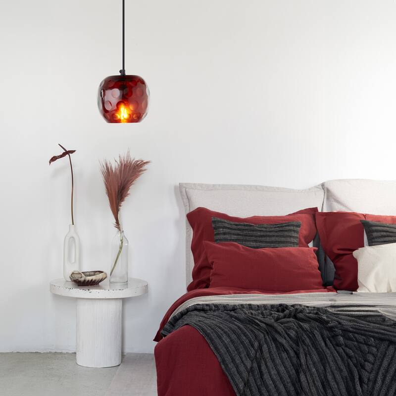 Quinn River of Goods Black Metal and Hand Blown Glass 6-Inch Pendant Light with Adjustable Hanging Cord - 6" x 6" x 60"