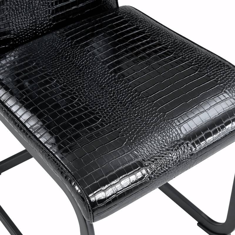 Set of 2 Retro Alligator Skin Upholstered Dining Chairs with Crystal Buckle Design & Faux Leather
