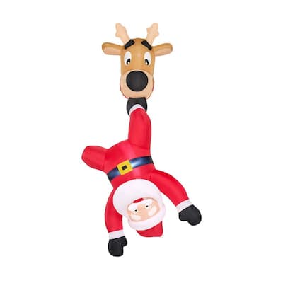 6 FT Tall Christmas Inflatable Falling Santa with Reindeer Broke Out from Window, Blow Up with Build-in LED - Multicolor