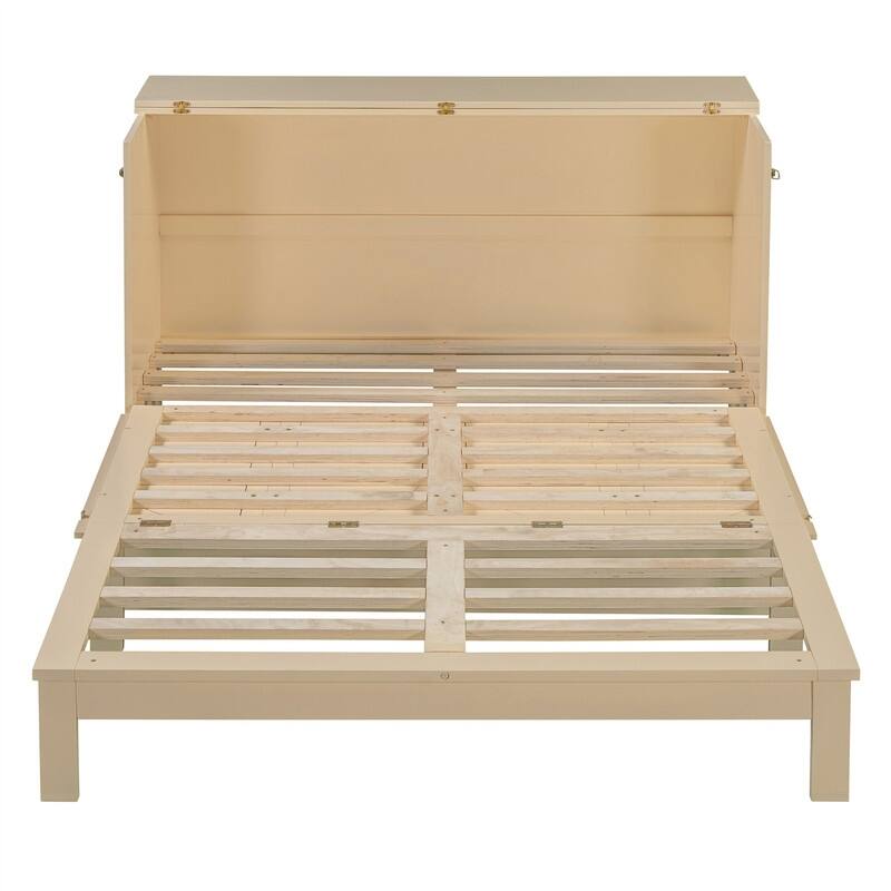 Full/Queen Size Murphy Bed Wall Bed with a Large Drawer, Wooden Space Savig Murphy Cabinet Bed, Folding Murphy Bed Chest